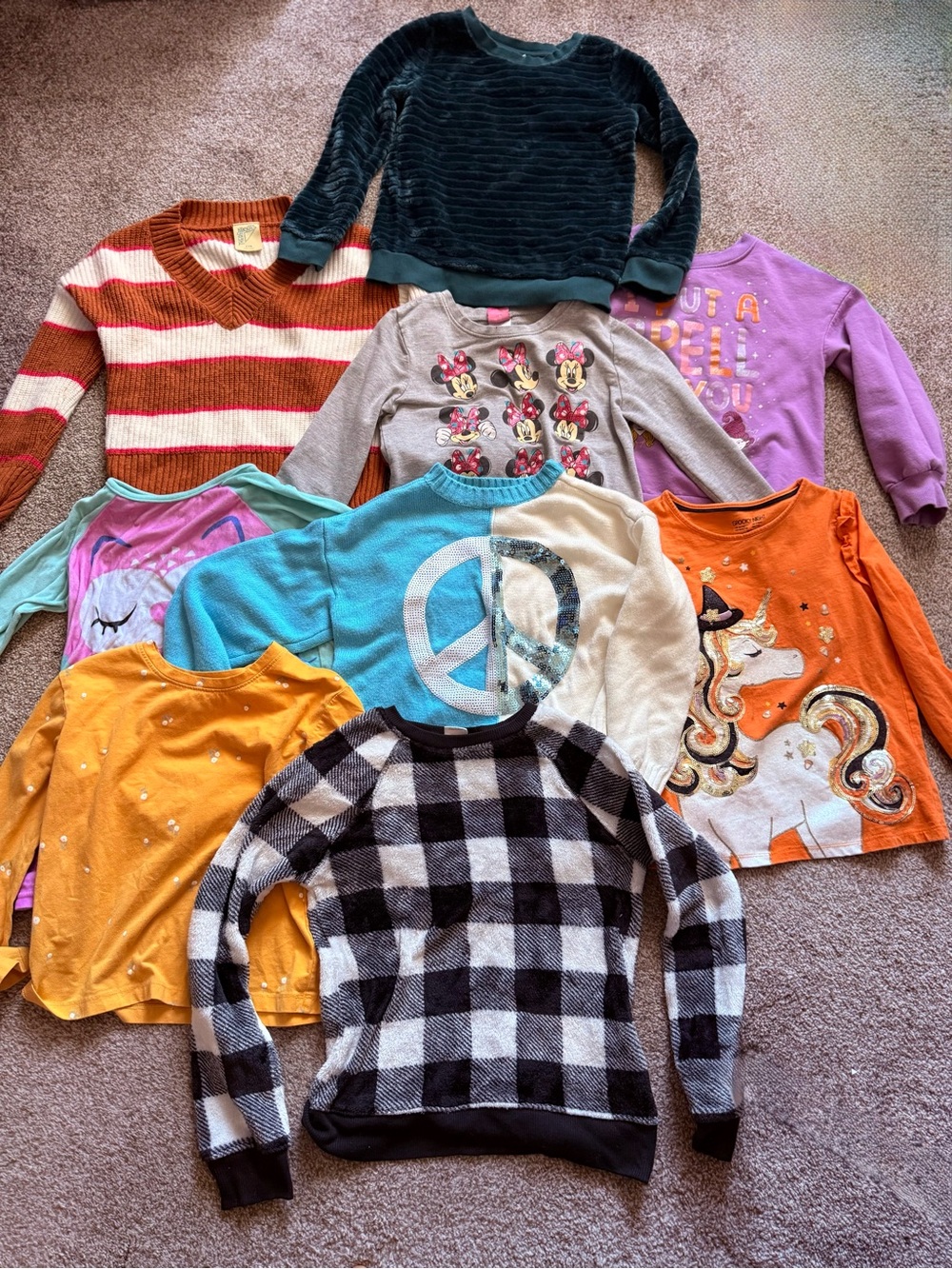 Disney Girls Long-Sleeve Assorted Tops - Gray Minnie & Colorful Prints Size 7-8